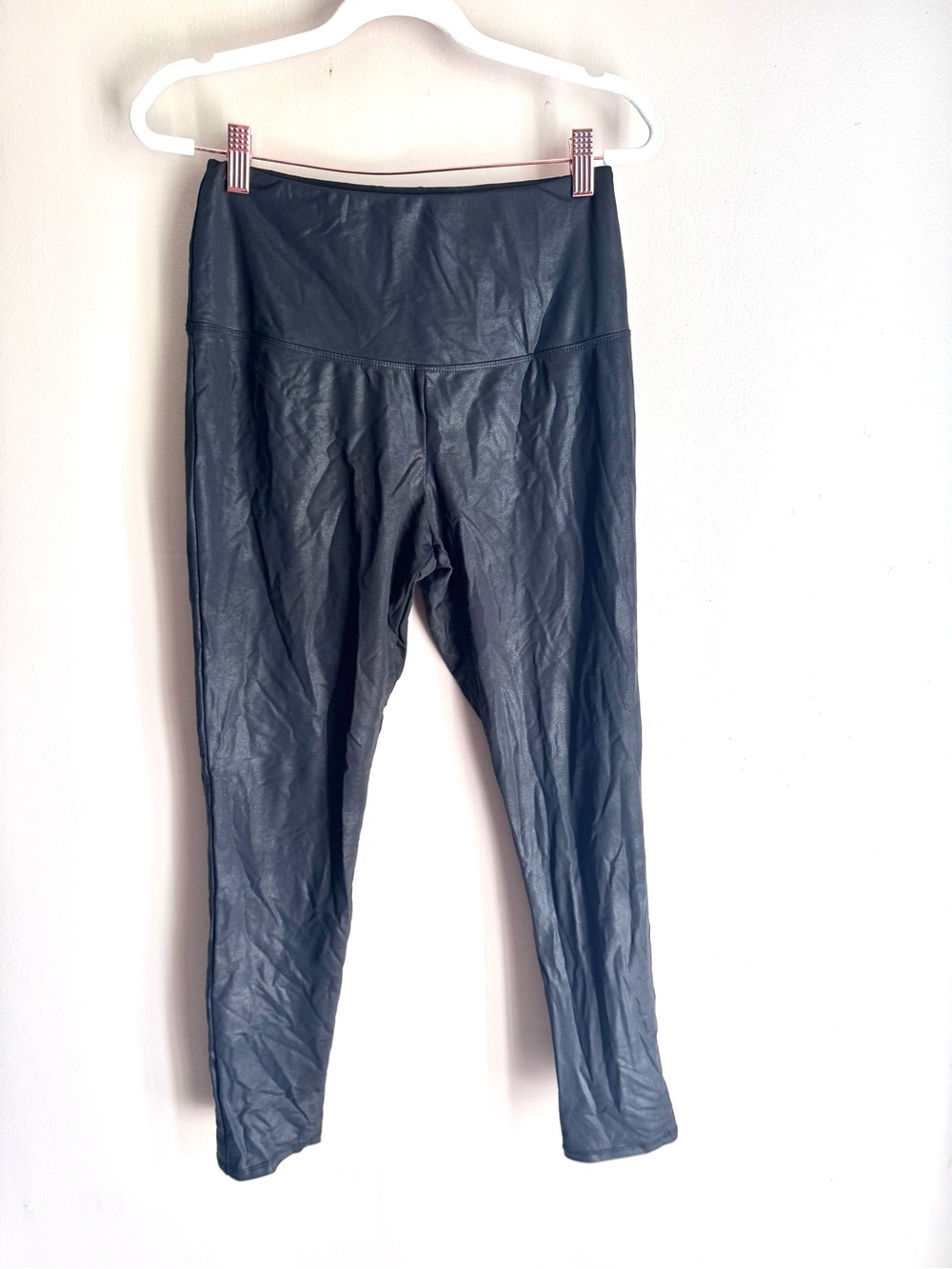 Rachel Zoe Black Metallic Tummy Control Leggings Faux Leather High Rise M